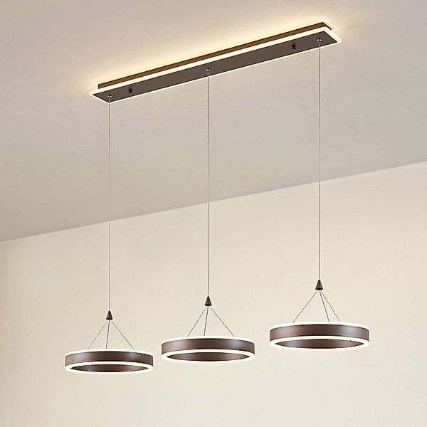 Lucande LED-Hängelampe Kolo, 114 cm, 3-flg., braun, dimmbar günstig online kaufen