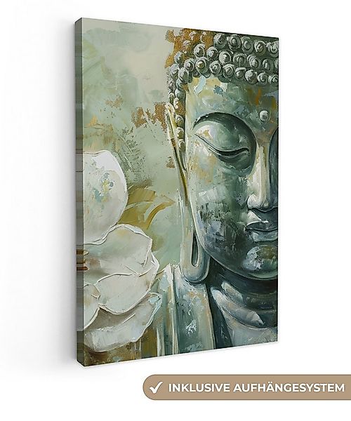 OneMillionCanvasses® Leinwandbild Buddha - Grün - Lotusblume - Weiß, Fotodr günstig online kaufen