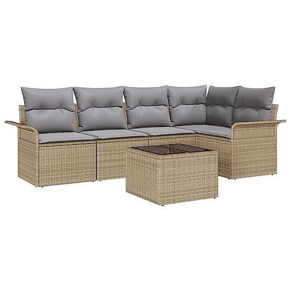 vidaXL Loungesofa 6-teiliges Garten Sofa Set mit Kissen Schwarz Poly Rattan günstig online kaufen