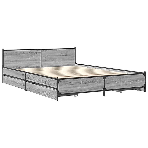 vidaXL Bettgestell mit Schubladen Grau Sonoma 135x190 cm Holzwerkstoff 3279 günstig online kaufen