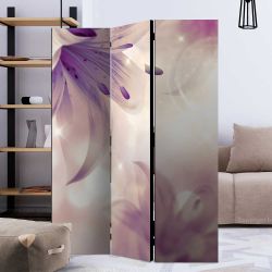 Paravent in Creme und Fliederfarben Lilien Motiv günstig online kaufen