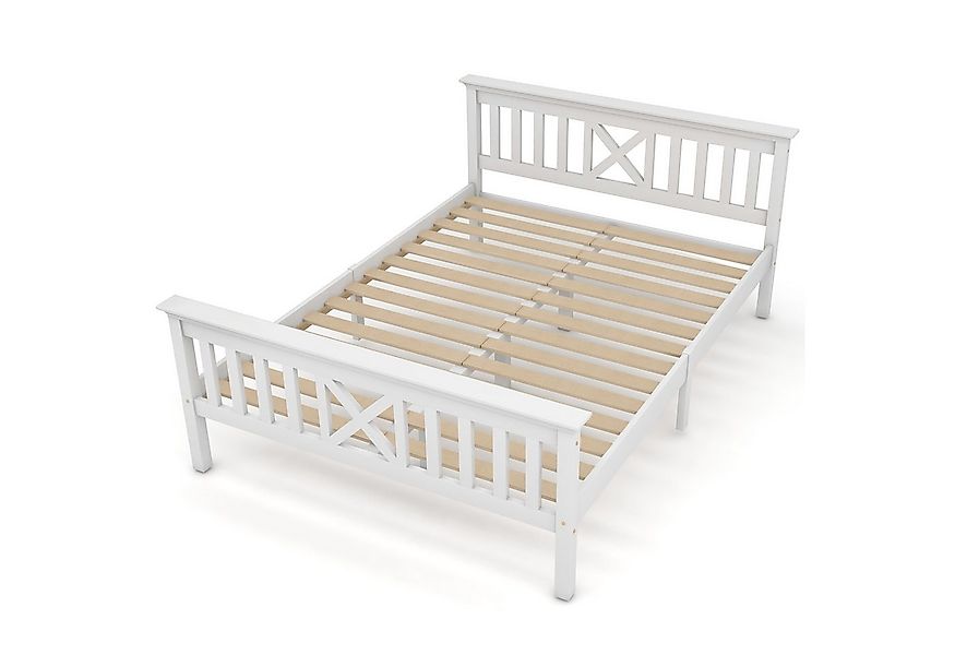 SOFTWEARY Holzbett (Doppelbett mit Lattenrost, Kopfteil und Fußteil, 140x20 günstig online kaufen