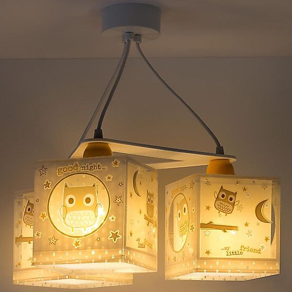 Kinderzimmer Pendelleuchte Good Night mit Eule fluoreszierend 3xE27 günstig online kaufen