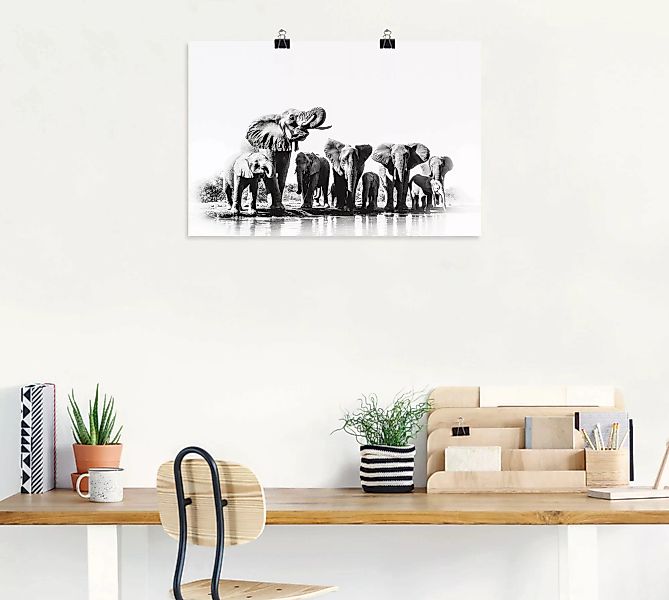 Artland Poster »Elefanten am Wasserloch«, Elefanten Bilder, (1 St.) günstig online kaufen
