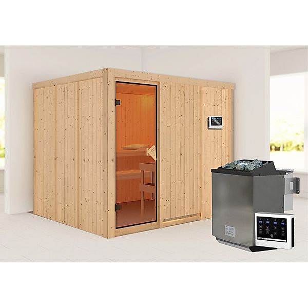 Karibu Sauna Gunda mit Bio-OfenEdelstahlmit Ofen externe Stg.Natur günstig online kaufen