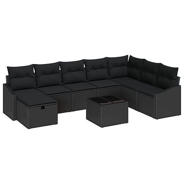 vidaXL Loungesofa 9-teilige Garten Sofaset mit Kissen Schwarzes Poly Rattan günstig online kaufen