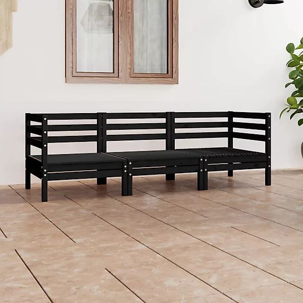 3-tlg. Garten-lounge-set Schwarz Massivholz Kiefer günstig online kaufen