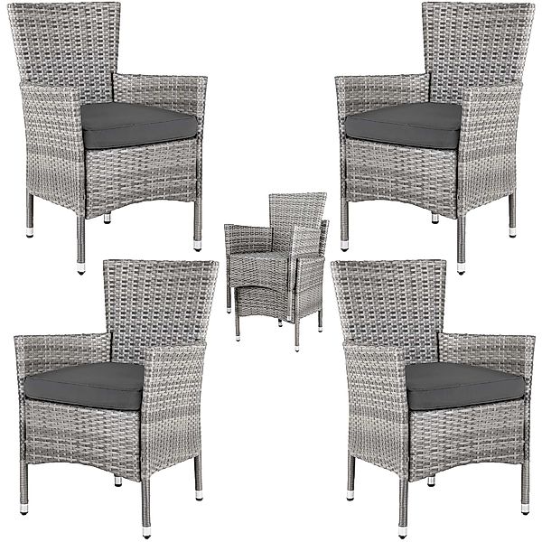 Polyrattan Gartenstuhl 4er-Set Grau/Anthrazit stapelbar günstig online kaufen