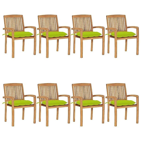 vidaXL Stapelbare Gartenstühle mit Kissen 8 Stk Massivholz Teak 3073290 günstig online kaufen