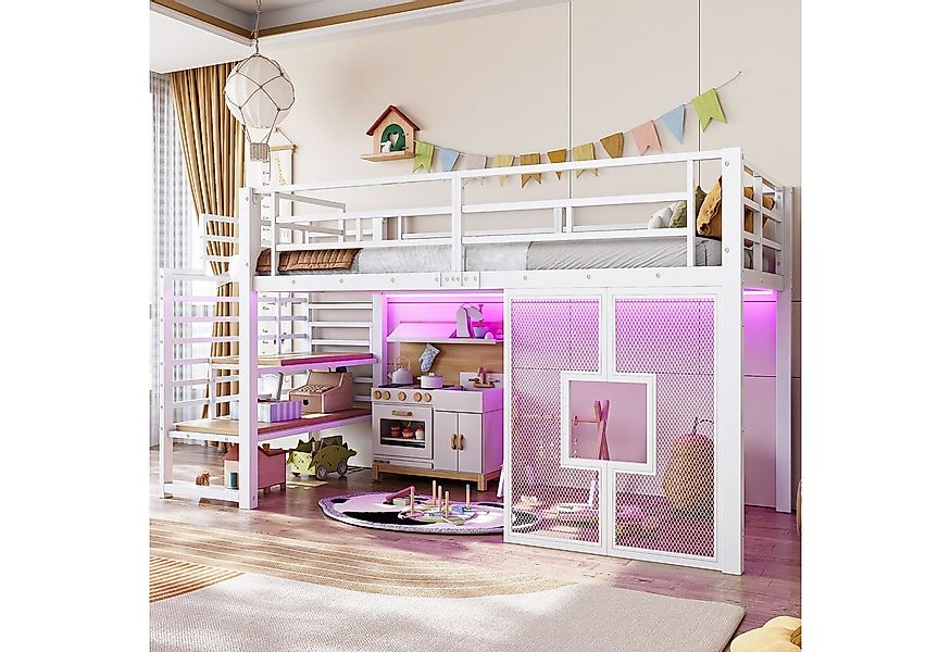 Merax Hochbett mit LED-Beleuchtung (1-St., Jugendbett Einzelbett Hausbett) günstig online kaufen