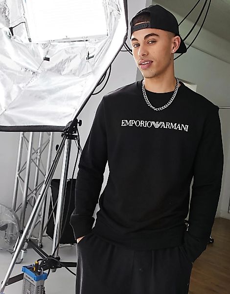 Emporio Armani – Sweatshirt mit Logoschriftzug in Schwarz günstig online kaufen