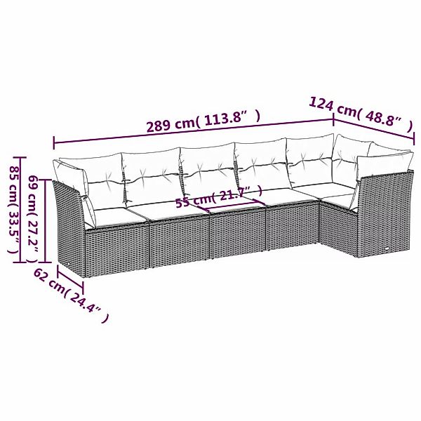 vidaXL 6-tlg Garten-Sofagarnitur mit Kissen Grau Poly Rattan Modell 52 günstig online kaufen