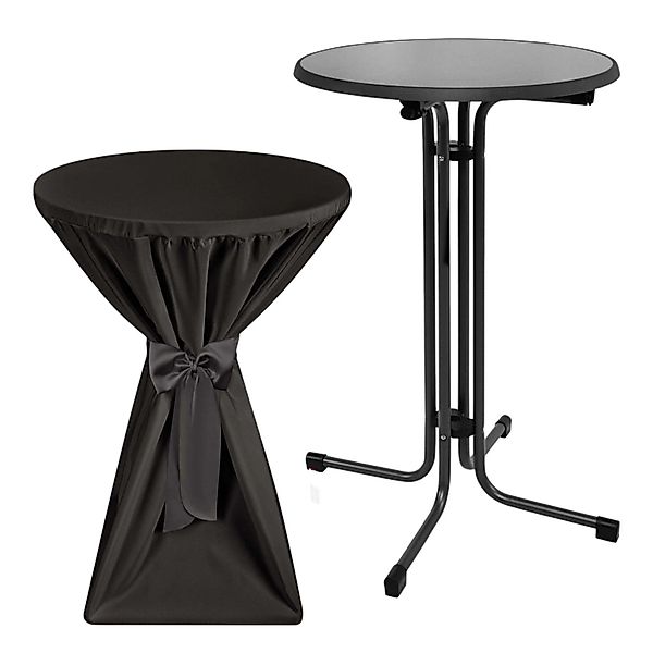 Beautissu Sylt Stehtisch Ø 70cm Grau mit Premium Stehtischhusse Ø 70cm Schw günstig online kaufen