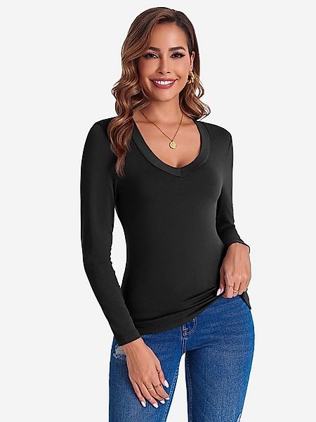 Imily Bela T-Shirt Damen Langärmliges Top mit V-Ausschnitt (Packung, 1-tlg. günstig online kaufen