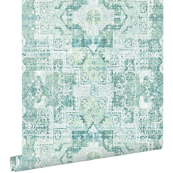 ESTAhome Tapete Orientalisches Kelim Patchwork Pastell Mintgrün 53 Cm X 100 günstig online kaufen