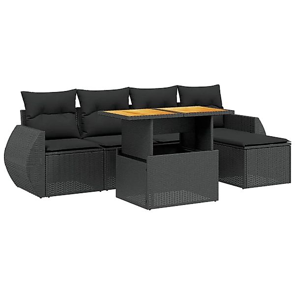 vidaXL 6-Tlg Garten-Sofagarnitur mit Kissen Schwarz Poly Rattan 3275806 günstig online kaufen