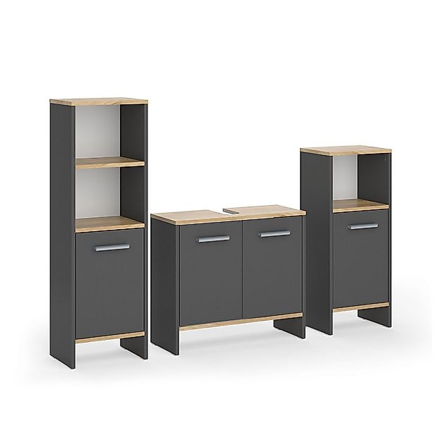 Vicco Badmöbel-Set Karli, Anthrazit/Goldkraft Eiche, 3-teilig, (3-St., 3er günstig online kaufen