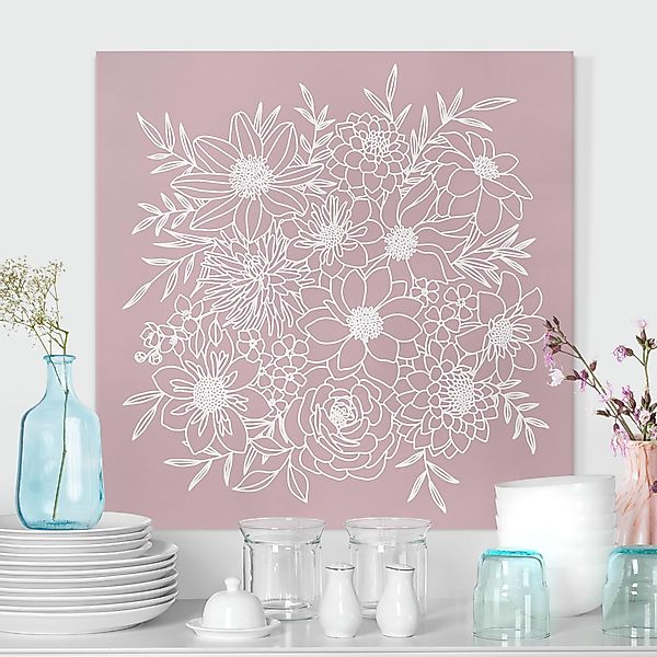 Leinwandbild Lineart Blumen in Altrosa günstig online kaufen