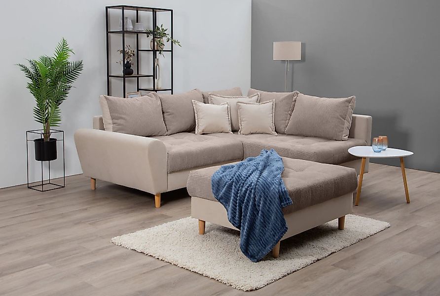 Home affaire Ecksofa "Rice L-Form, B: 223 cm" Set: Sofa & Hocker, mit 3 Zie günstig online kaufen