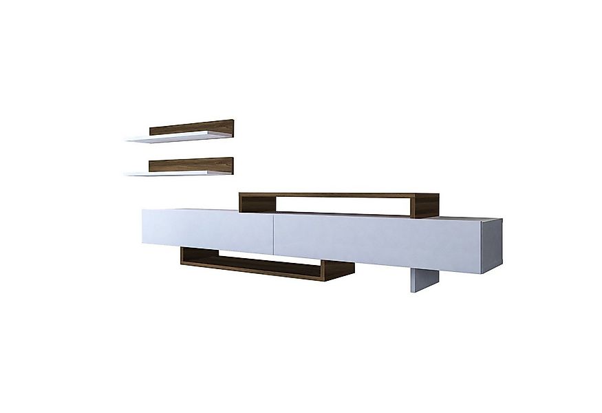 moebel17 Wohnwand Wohnwand Nirvana Weiß Walnuss, (3-tlg. Set, 3-St., Wohnwa günstig online kaufen