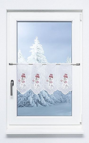 Plauener Spitze® Scheibengardine Snowman (1 St), transparent, HxB 30x48.9cm günstig online kaufen