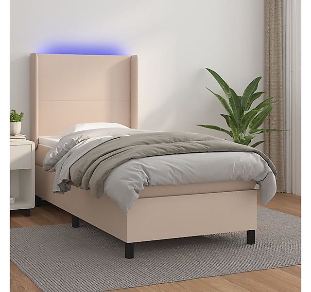 vidaXL Boxspringbett, Boxspringbett mit Matratze & LED Cappuccino-Braun 90x günstig online kaufen