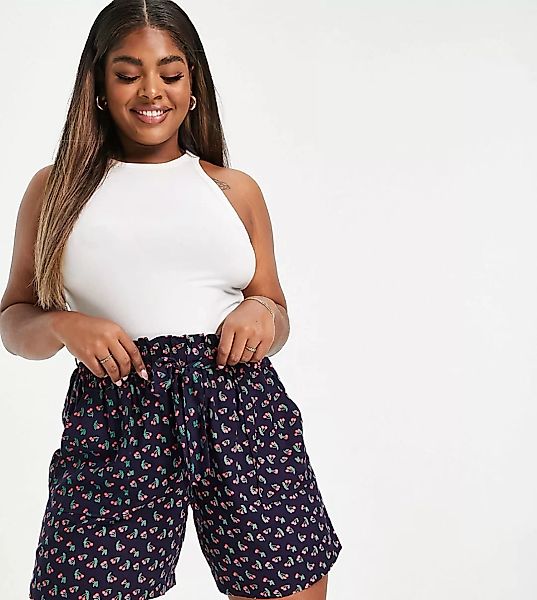 Yours – Shorts mit Paperbag-Bund und Kirsch-Print-Mehrfarbig günstig online kaufen