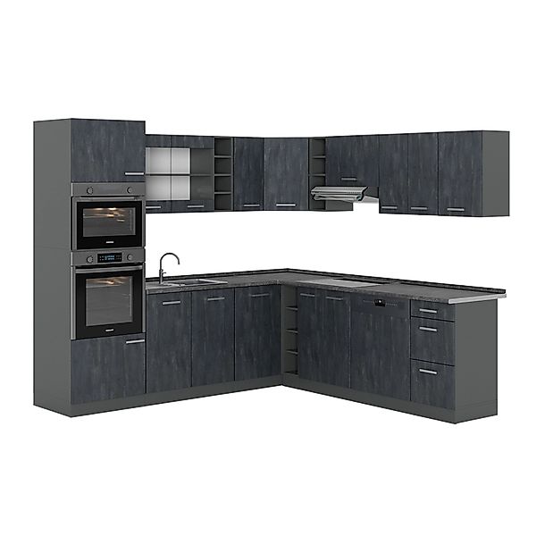 Vicco R-Line Einbauküche in L-Form Schwarz Beton/Anthrazit 237 x 247 cm AP günstig online kaufen