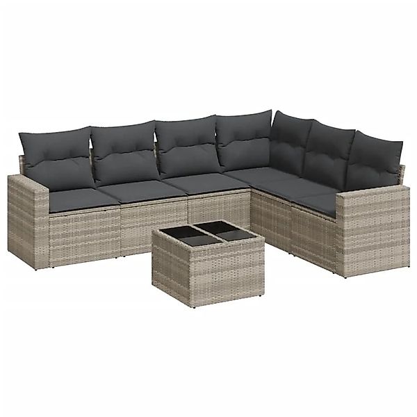 vidaXL 7-Tlg Garten-Sofagarnitur mit Kissen Hellgrau Poly Rattan 3251359 günstig online kaufen