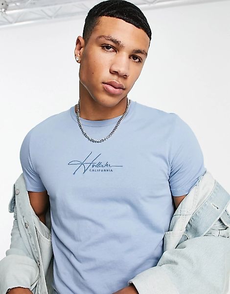 Hollister – T-Shirt in Blau mit Logo günstig online kaufen
