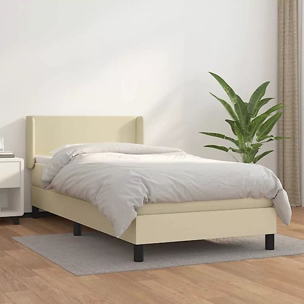 vidaXL Bett Boxspringbett mit Matratze Creme 100x200 cm Kunstleder günstig online kaufen