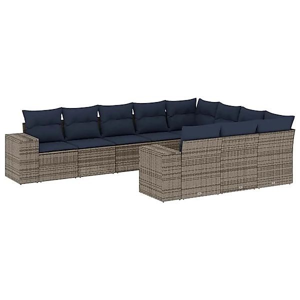 vidaXL 10-Tlg Gartensofa-Set mit Kissen Grau Polyrattan 3223090 günstig online kaufen