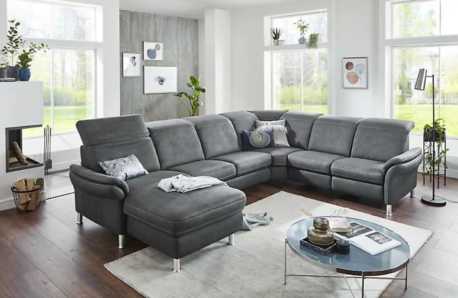 Sofa mit Relaxfunktion elektrisch verstellbar U-Form Grau Hudson günstig online kaufen
