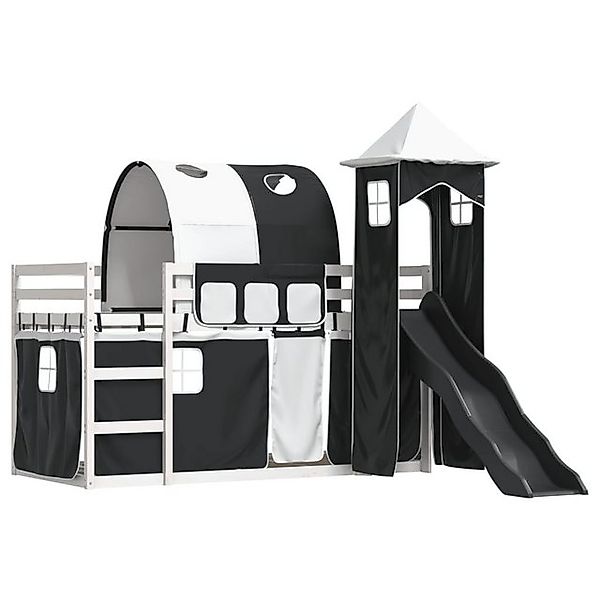 vidaXL Bett Etagenbett mit Rutsche und Gardinen Weiß und Schwarz 90x200 cm günstig online kaufen