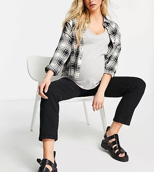 Cotton:On – Mom-Jeans in Schwarz mit Stretch und Überbauchbund, Umstandsmod günstig online kaufen