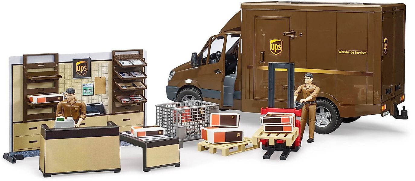 Bruder® Spielfigur Spielfiguren Set Nutzfahrzeuge bworld UPS Paketshop mit günstig online kaufen