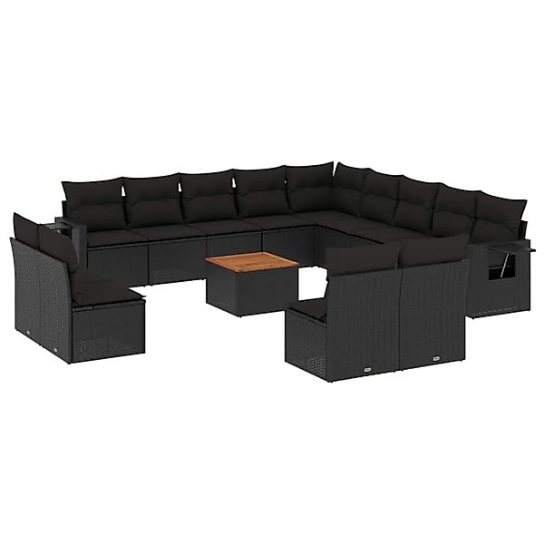 vidaXL 14-Tlg Garten-Sofagarnitur mit Kissen Schwarz Poly Rattan 3257147 günstig online kaufen