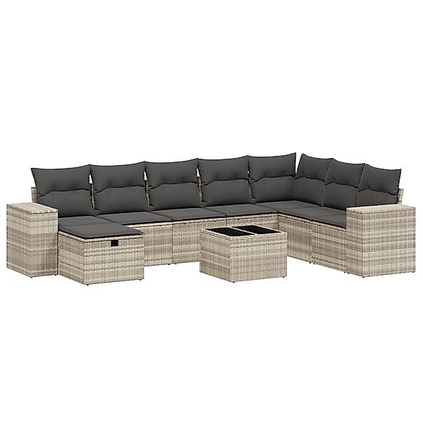 vidaXL 9-Tlg Garten-Sofagarnitur mit Kissen Hellgrau Poly Rattan 3264528 günstig online kaufen