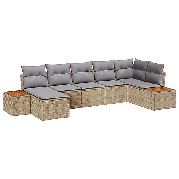 vidaXL Loungesofa 7-teiliges Garten Sofa Set mit Kissen Beige Poly Rattan, günstig online kaufen