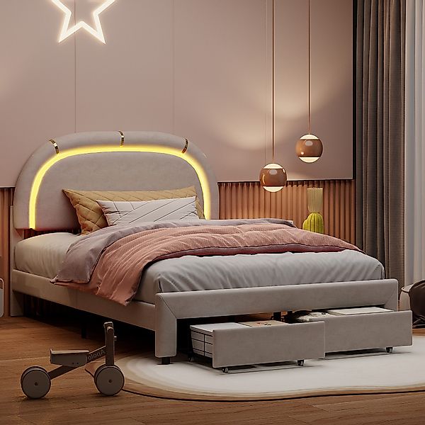 PXloue Polsterbett Kinderbett Jugendbett (Kopfteil hochstellbar), günstig online kaufen