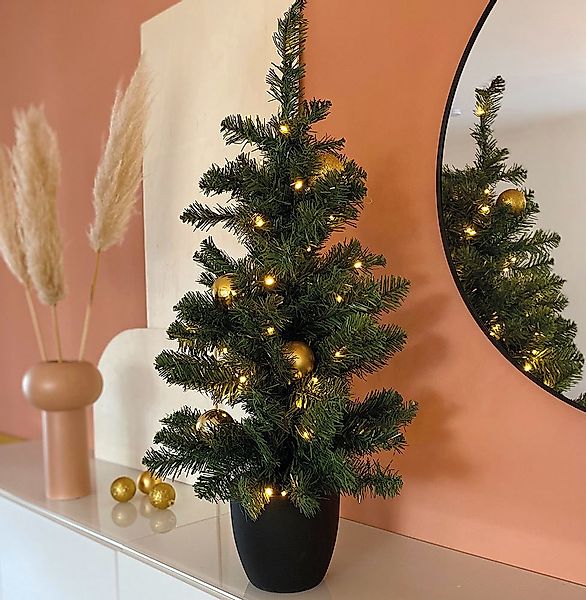 Weihnachtsbaum künstlich mit Beleuchtung 90 cm Topf LED Lichterkette Warmwe günstig online kaufen