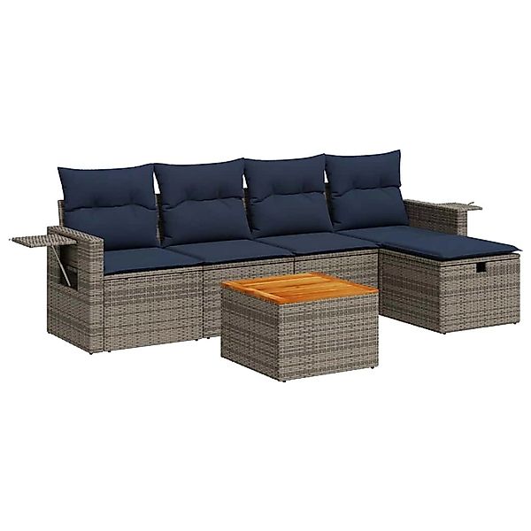 vidaXL 6-Tlg Garten-Sofagarnitur mit Kissen Grau Poly Rattan 3325813 günstig online kaufen