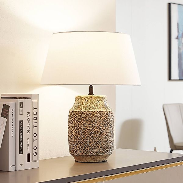 Lindby Tischleuchte Aelith, Ø 40 cm, braun, Keramik, E27 günstig online kaufen