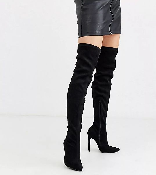 ASOS DESIGN – Kendra – Schwarze Overknee-Stiefel mit Stiletto-Absatz in wei günstig online kaufen