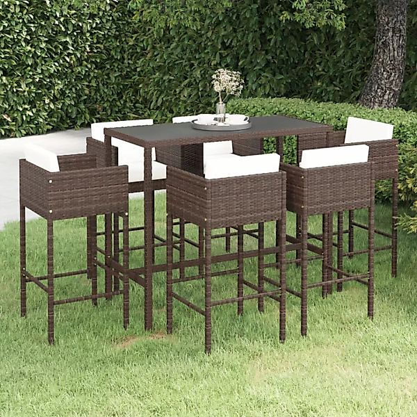 7-tlg. Gartenbar-set Mit Kissen Poly Rattan Braun günstig online kaufen