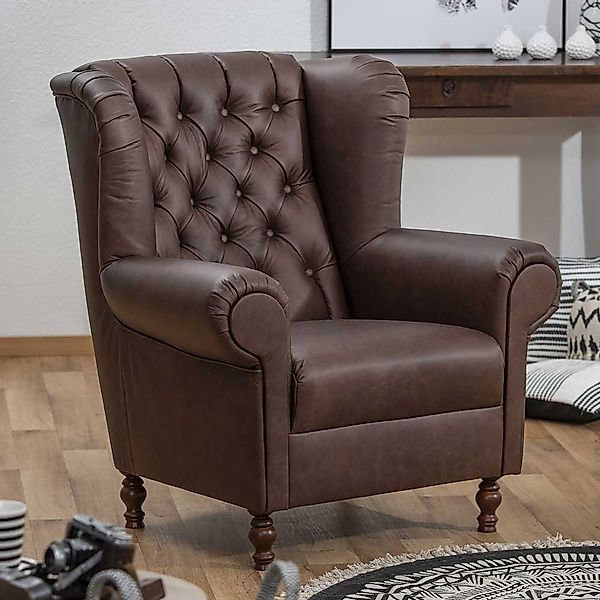 Chesterfield Polstersessel in Braun Echtleder günstig online kaufen