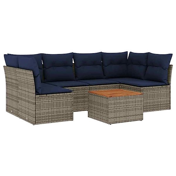 vidaXL 7-Tlg Garten-Sofagarnitur mit Kissen Grau Poly Rattan 3255893 günstig online kaufen