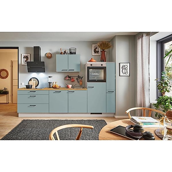 pino Küchenzeile 280 cm Fjordgrün Anschlag rechts 1 Geräte-, 1 Apothekersch günstig online kaufen