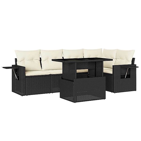 vidaXL 6-Tlg Garten-Sofagarnitur mit Kissen Schwarz Poly Rattan 3267886 günstig online kaufen