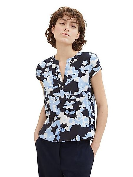 TOM TAILOR Blusenshirt Gemustertes Design Kurzarm V-Ausschnitt aus Viskose günstig online kaufen